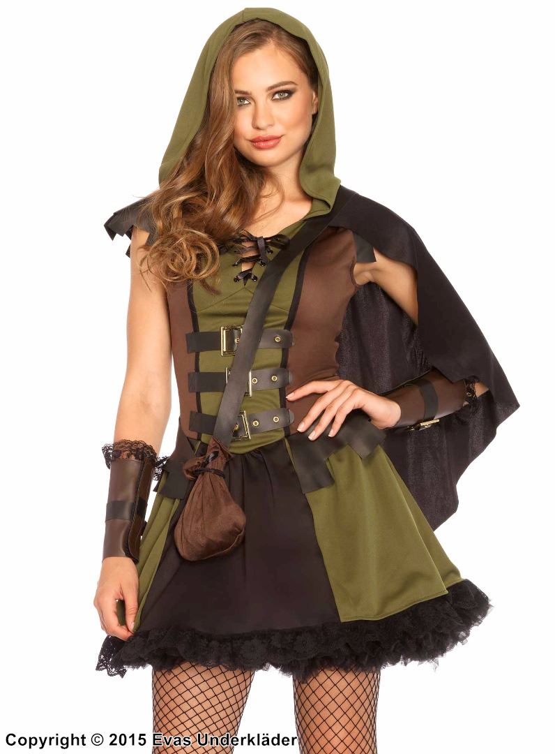Kvinnlig Robin Hood, maskeradklänning med snörning och spänne